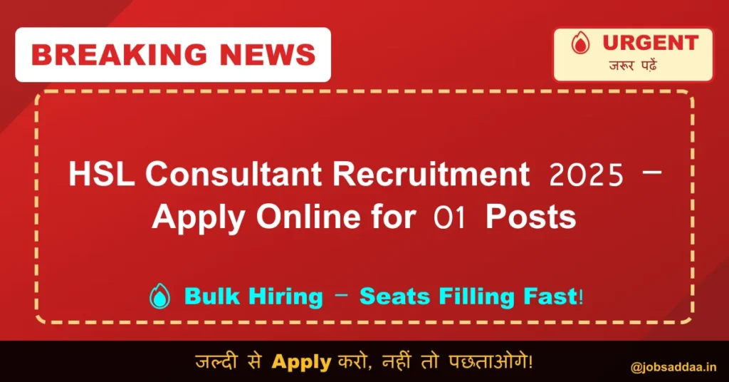 HSL Consultant Recruitment 2025 – Apply Online for 01 Posts